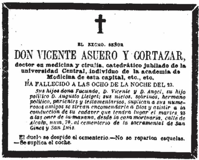 Esquela de "La Correspondencia de España"