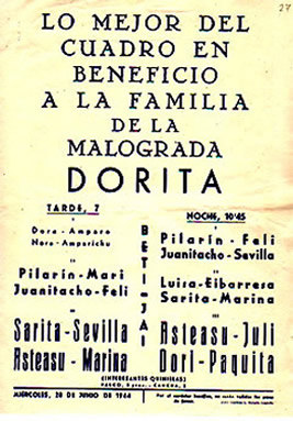 Programa de mano del Partido en beneficio de la familia de DORITA: 28 junio 1944